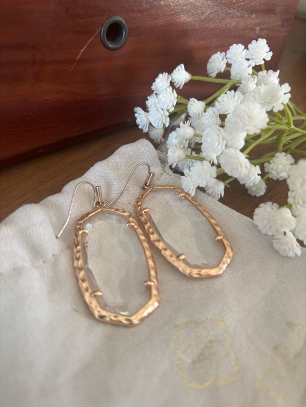 Kendra Scott Rose Gold Framed Clear Ella Drop Earrings
